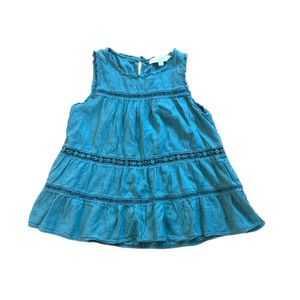 LOFT XXSP Teal Embroidered Tiered Sleeveless Blouse